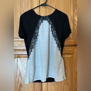 Worthington top size medium lace fringe black and white polka dot office church